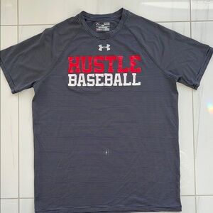 Under Armour Navy Pin Striped Hustle Baseball Loose Heat Gear T-Shirt Size Small